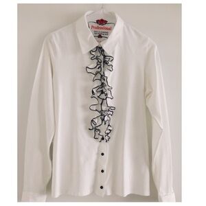 Anne Fontaine Classic Designer White Button Down Long Sleeves Medium Top